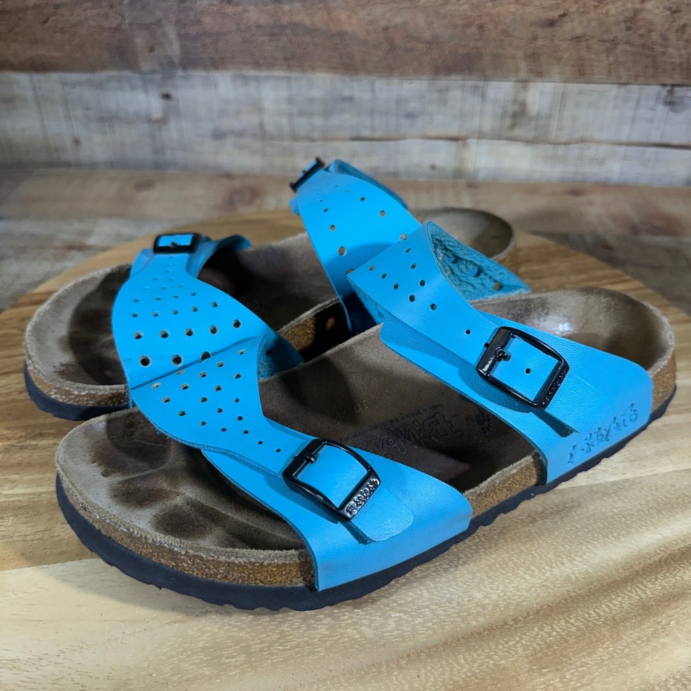 Birkenstock Birkis Sandals Womens US 7 EU 38 Blue Slide Freeport Buckle